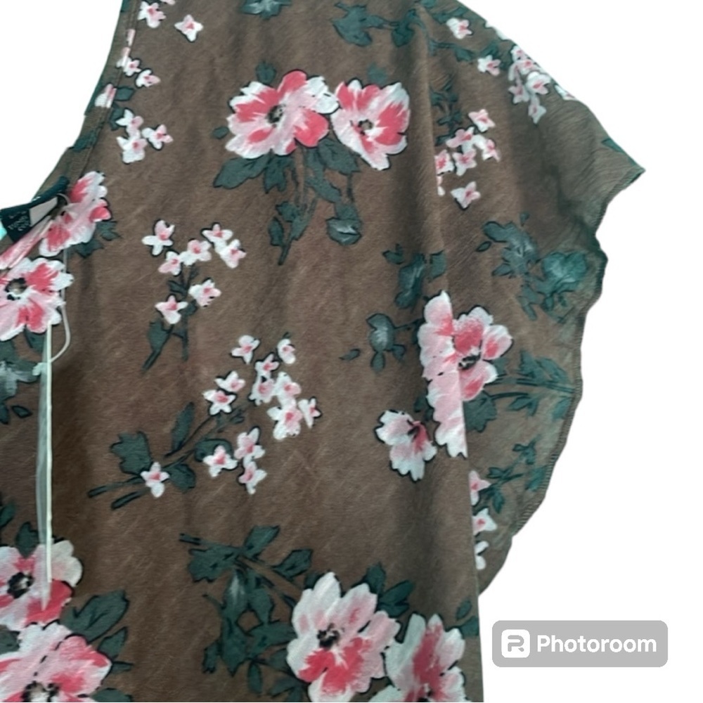Weavers top NWT size XS flutter sleeves banded bottom lightweight brown floral - Picture 3 of 8